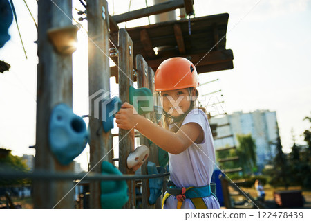 City outdoor rope park for happy childhood and summer leisure activity 122478439