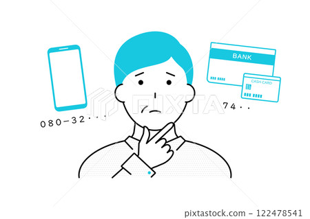 一位中年男子無法記住自己的智慧型手機號碼或銀行 PIN 碼的插圖 122478541