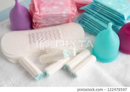 Sanitary hygiene set for woman menstrual period cycle protection. Sanitary hygiene set for woman menstrual period cycle protection. 122478597