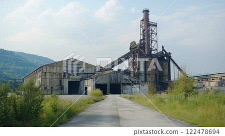 人工智慧生成的日本郊區一座舊鋼廠的逼真圖像 人工智慧生成的日本郊區一座舊鋼廠的逼真圖像 122478694
