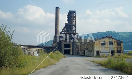 人工智慧生成的日本郊區一座舊鋼廠的逼真圖像 人工智慧生成的日本郊區一座舊鋼廠的逼真圖像 122478695