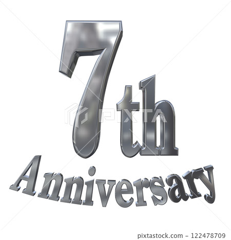3DCG 字母“7 週年/7 週年紀念標誌閃耀”銀色,銀色 3DCG 字母“7 週年/7 週年紀念標誌閃耀”銀色,銀色 122478709