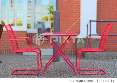 Stylish red dining set (table and chairs) 122479014
