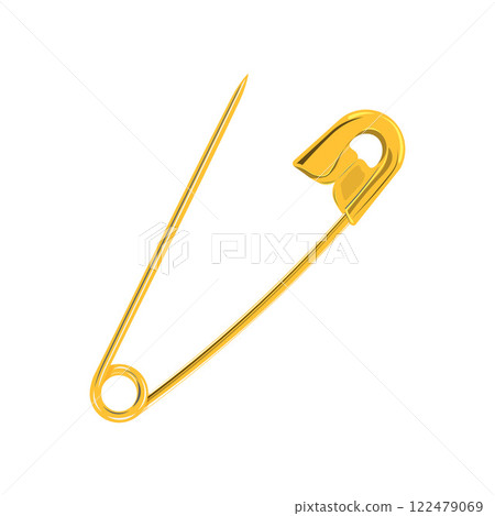 Safety pins. The metal pin is golden in color. A pin with clasps. The vector illustration is isolated on a white background. Safety pins. The metal pin is golden in color. A pin with clasps. The vector illustration is isolated on a white background. 122479069