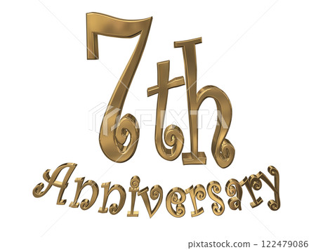 3DCG letters "7th Anniversary/7th Anniversary Mark Sparkling" Gold, Gold 3DCG letters "7th Anniversary/7th Anniversary Mark Sparkling" Gold, Gold 122479086