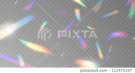 Light effect and zigzag ribbon falling from above on a beam of light, tinsel vector 122479197