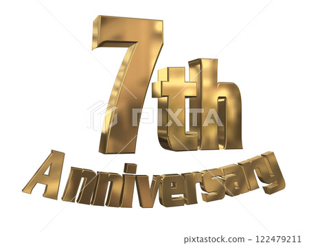 3DCG letters "7th Anniversary/7th Anniversary Mark Sparkling" Gold, Gold 122479211