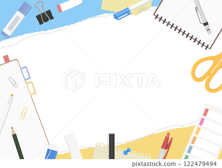 撕碎的紙片和文具的背景框架 122479494