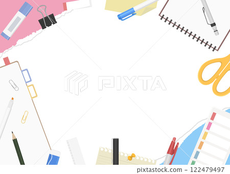 Background frame of torn paper and stationery Background frame of torn paper and stationery 122479497