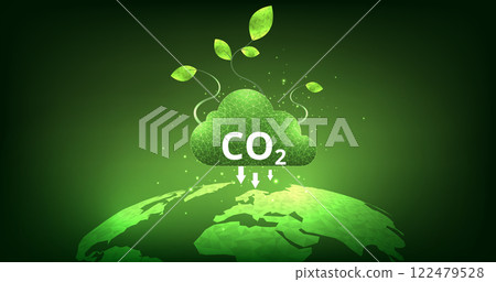 Earth globe with tree and icons of reducing CO2 emissions. Earth globe with tree and icons of reducing CO2 emissions. 122479528