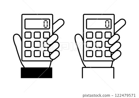 圖示為一個人的手拿著計算器,計算器上輸入了數字零 圖示為一個人的手拿著計算器,計算器上輸入了數字零 122479571