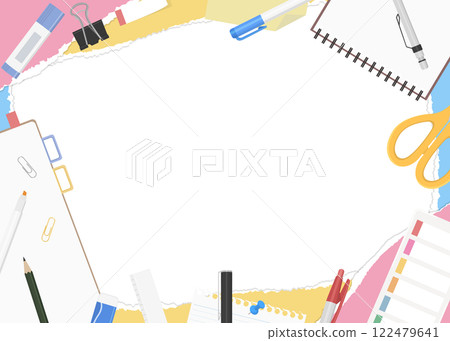 Background frame of torn paper and stationery 122479641