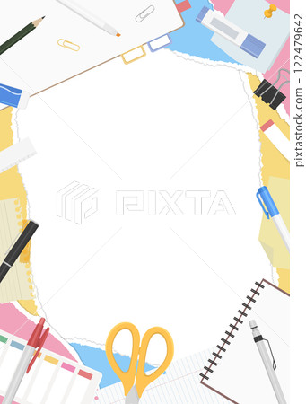 撕紙和文具背景框，縱向 122479642