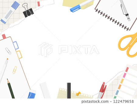 Background frame of torn graph paper and stationery 122479658
