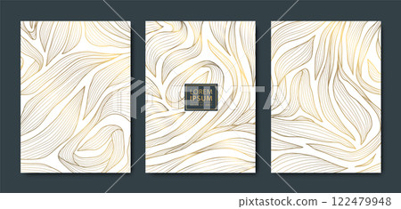Vector set of luxury art flowers, line leaves floral background, covers, illustrations. Elegant deco floral design, gold print, vintage modern wallpaper. Vector set of luxury art flowers, line leaves floral background, covers, illustrations. Elegant deco floral design, gold print, vintage modern wallpaper. 122479948