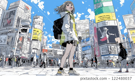 A young woman shouting in the street A young woman shouting in the street 122480037