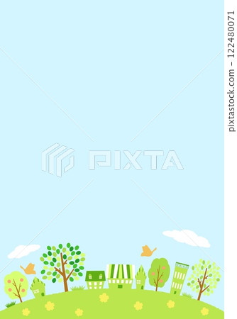 Green residential area Spring cityscape Background material Blue sky 122480071