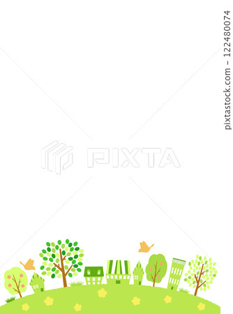 Green residential area Spring streetscape Background material 122480074