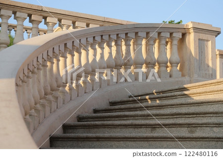 historical architecture of balustrade stairs in park. stone steps and balusters of classic-style 122480116
