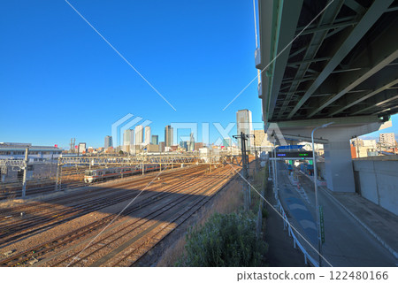 [Aichi Prefecture] Nagoya cityscape: Skyscrapers and JR Central Nagoya Depot as seen from Mukaibashi in Nakamura Ward 122480166