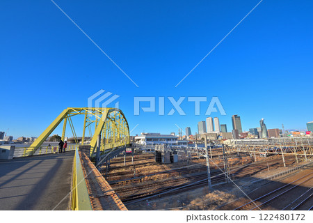 [Aichi Prefecture] Nagoya cityscape: Skyscrapers and JR Central Nagoya Depot as seen from Mukaibashi in Nakamura Ward 122480172