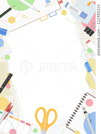 Torn graph paper and stationery frame background, pop design, portrait orientation 122480323