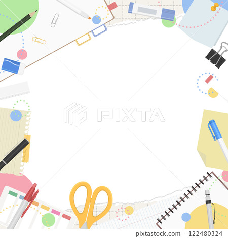 撕破的方格紙和文具框背景，流行設計，方形尺寸 122480324