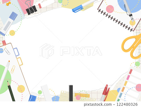 Torn graph paper and stationery frame background, pop design 122480326