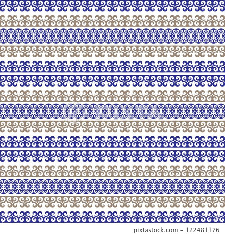 Ethnic turkic seamless pattern. Ethnic pattern Turk, Kyrgyz, Kazakhs, Uzbek, Mongols. Print with ethnic, folk, traditional motifs. For wallpaper, fabrics, gift wrapping, home textile, Paper. Vector Ethnic turkic seamless pattern. Ethnic pattern Turk, Kyrgyz, Kazakhs, Uzbek, Mongols. Print with ethnic, folk, traditional motifs. For wallpaper, fabrics, gift wrapping, home textile, Paper. Vector 122481176