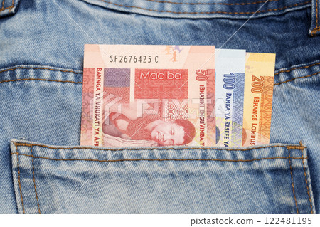 South African Rand in the pocket of blue jeans South African Rand in the pocket of blue jeans 122481195