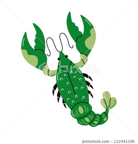 Cartoon lobster with segmented tail flat color vector character Cartoon lobster with segmented tail flat color vector character 122481286