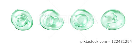 Bouncing collagen molecules in green bubbles realistic icons 122481294