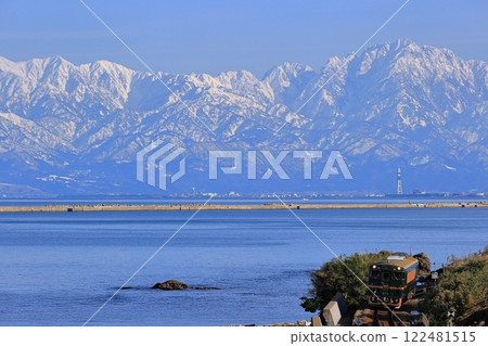 Bellmonta runs along Amaharashi Coast with the Tateyama mountain range in the background 122481515