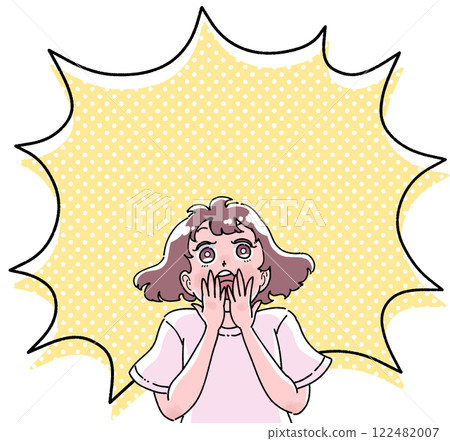 帶有漫畫風格對話泡泡的女孩插圖 帶有漫畫風格對話泡泡的女孩插圖 122482007