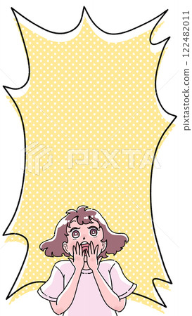 帶有漫畫風格對話泡泡的女孩插圖 帶有漫畫風格對話泡泡的女孩插圖 122482011