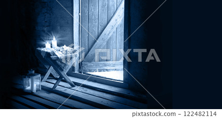 Manger in the barn. Christmas background Manger in the barn. Christmas background 122482114