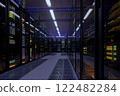 Working data center interior. Concept of hosting, computer cluster, supercomputer, virtual servers, digital cloud or mining crypto currency farm. 122482284