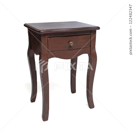 wood brown ancient bedside table isolated on white background 122482347