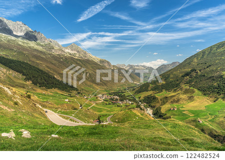 Alpine landscape on Furka Pass in the Swiss Alps, Canton of Uri, Switzerland Alpine landscape on Furka Pass in the Swiss Alps, Canton of Uri, Switzerland 122482524