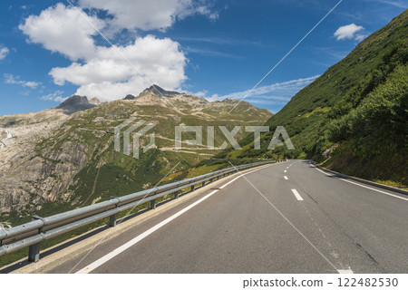 Furka Pass road in the Swiss Alps, Canton of Valais, Switzerland Furka Pass road in the Swiss Alps, Canton of Valais, Switzerland 122482530