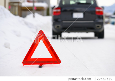 Broken down car and stop triangle Broken down car and stop triangle 122482549