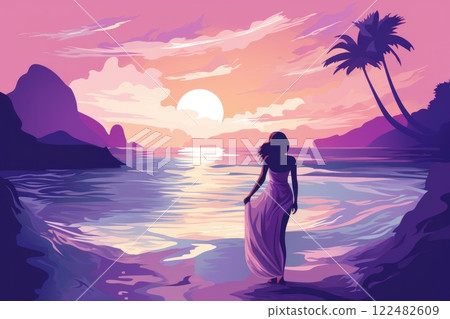 woman in purple dress on tropical beach illustration woman in purple dress on tropical beach illustration 122482609