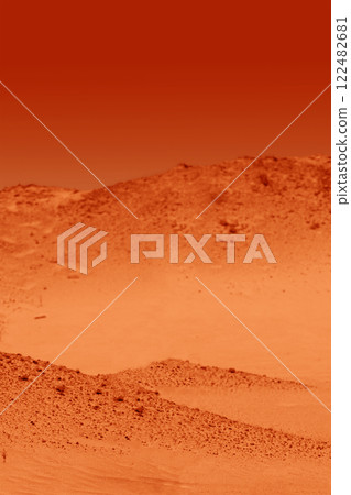 Red empty planet landscape with sand and sky 122482681