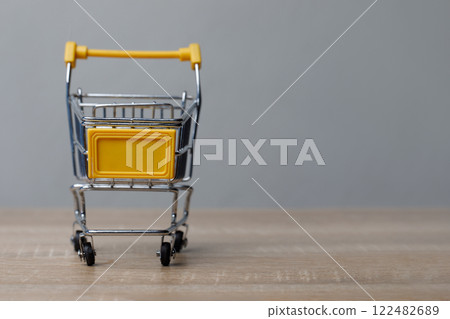 Metallic shopping cart basket indoor Metallic shopping cart basket indoor 122482689