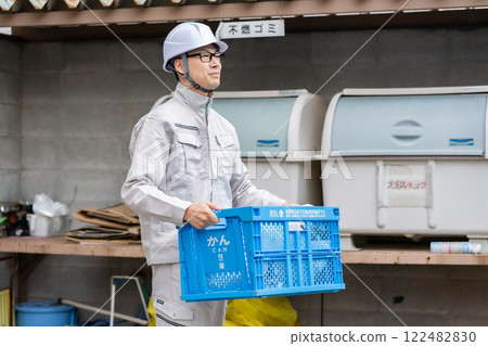 A man in work clothes collecting trash A man in work clothes collecting trash 122482830