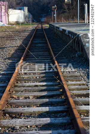 Abandoned railway line and platform at Mashike Station 122482947