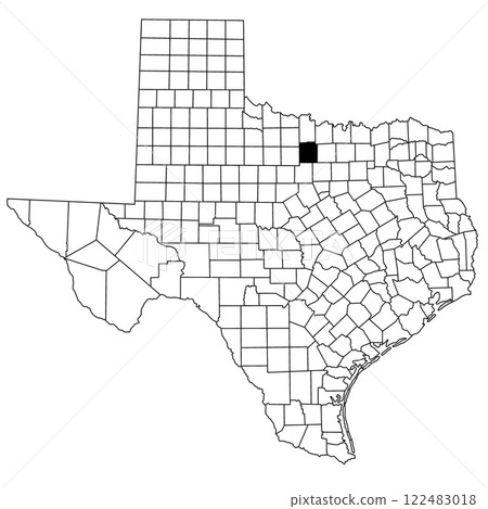 Map of Jack County in Texas state on white background. single County map highlighted by black colour on Texas map. UNITED STATES, US Map of Jack County in Texas state on white background. single County map highlighted by black colour on Texas map. UNITED STATES, US 122483018