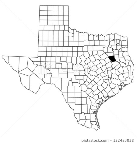Map of Anderson County in Texas state on white background. single County map highlighted by black colour on Texas map. UNITED STATES, US 122483038