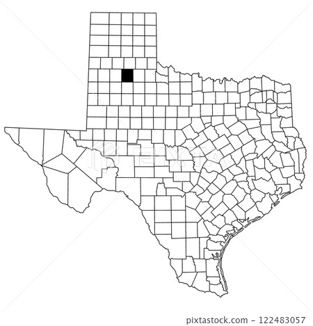 Map of Floyd County in Texas state on white background. single County map highlighted by black colour on Texas map. UNITED STATES, US 122483057