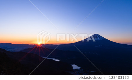 (Yamanashi Prefecture) Mount Fuji and the sunrise as seen from Mt. Odake 122483123